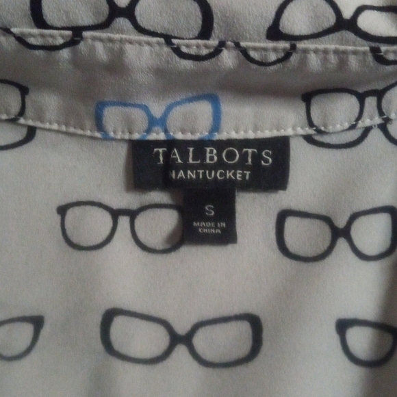 Talbots Sleeveless Nantucket Glasses Print Button Front Blouse Size Small - Picture 2 of 8